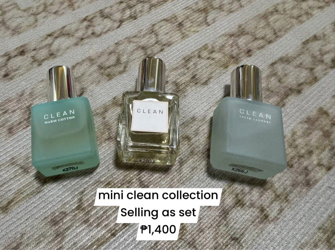 CLEAN MINI PERFUME SET (Category: Fragrance & Deodorants) located in Agdangan. Submitted by lavishbyji22912 (Listing ID 1470817460, Image 1). Description: Authentic Japan bought No boxes As is With japan seal Super babango Selling as set.
