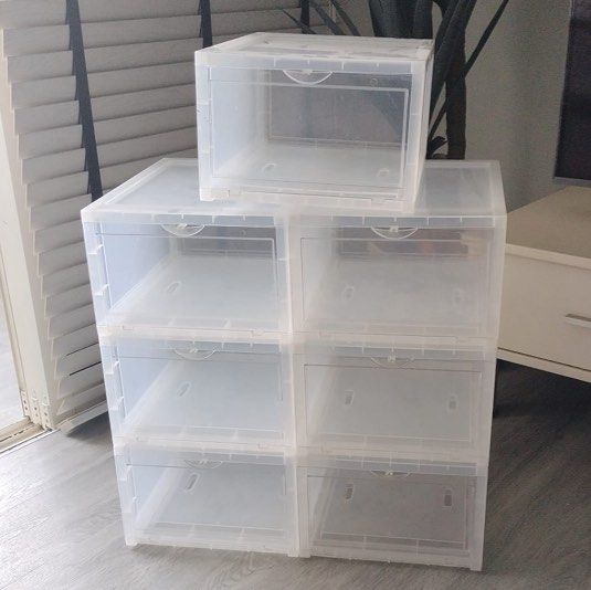 Clear Plastic Stackable Shoe Storage Boxes (Category: Storage Boxes & Baskets) located in Singapore. Submitted by frhbdlrzk (Listing ID 1470796830, Image 1). Description: — Not for fussies — $5 each — Self collect strictly at 730510 at my unit .