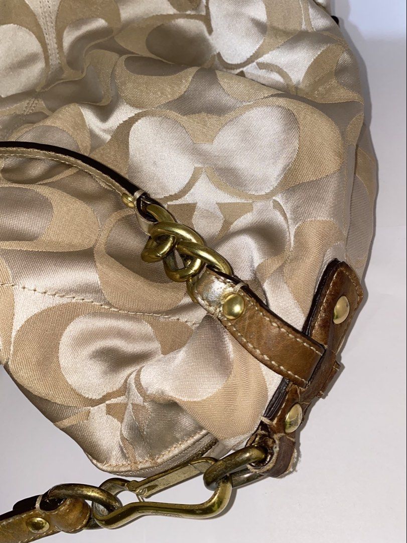 coach brooke (Category: Luxury Bags & Wallets) located in Cebu City. Submitted by vaultsbypj (Listing ID 1470893218, Image 3). Description: coach brooke in metallic gold ⭐️🌼💛 authentic vintage ykk zippers gold hardwares (with fading) intact patterns with no visible scratches with creed inside the strap leather are a little damage/color around the strap is fading, no other issues still negotiable 📍 cebu city! can ship nationwide via jnt. 💌.