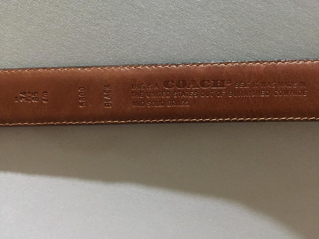 COACH VINTAGE LEATHER (Category: Belts) located in Bulacan. Submitted by assorted.items (Listing ID 1470875593, Image 3). Description: > *AUTHENTIC VINTAGE COACH 5800 - MADE IN USA 🇺🇸* > > 📌 DETAILS: > ✔️ Genuine Burnished Cowhide (Amoy pa lang alam mong legit) > ✔️ Solid Brass Buckle - Mabigat, hindi magaan na lata > ✔️ Size 34 / 85cm - Kasya 30 to 34 > ✔️ Naka emboss mismo sa balat: "MADE IN THE UNITED STATES OUT OF BURNISHED COWHIDE AND SOL
