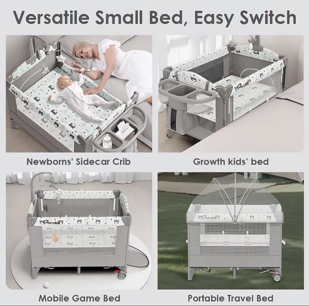 Cocobb Multi-Functional Folding Baby Bed Grey (Category: Cots & Cribs) located in Mandaluyong City. Submitted by yg.18 (Listing ID 1470750854, Image 3). Description: - Brand: Cocobb Multi-Functional Baby Bed (Grey) - 4-in-1 Versatility: Sidecar crib, growth kids bed, mobile game bed, and portable travel bed - Dimensions & Weight: 104cm x 74cm x 74cm | 10.5kg - Easy Portability: Folds easily to fit in the car trunk with no installation required - 