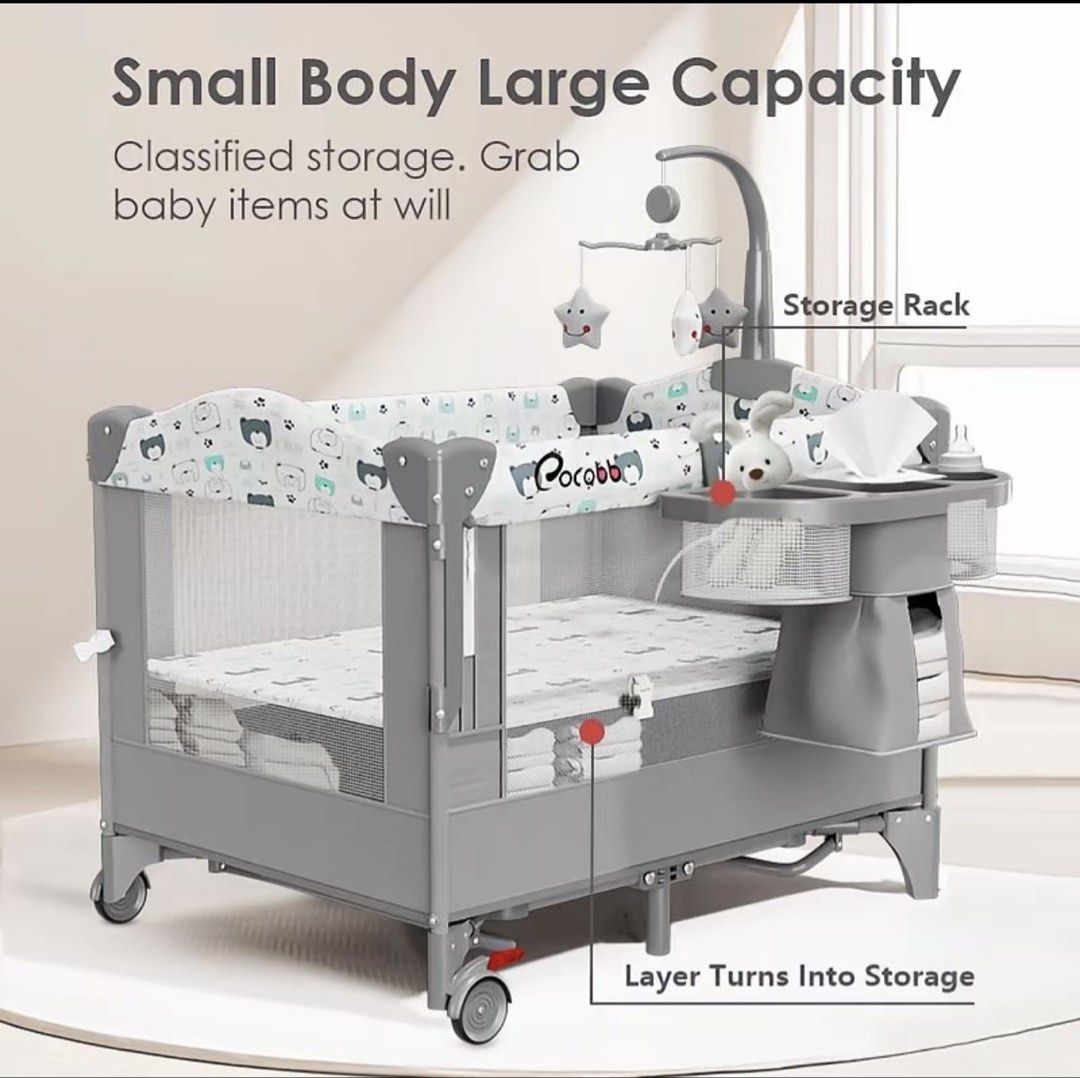 Cocobb Multi-Functional Folding Baby Bed Grey (Category: Cots & Cribs) located in Mandaluyong City. Submitted by yg.18 (Listing ID 1470750854, Image 2). Description: - Brand: Cocobb Multi-Functional Baby Bed (Grey) - 4-in-1 Versatility: Sidecar crib, growth kids bed, mobile game bed, and portable travel bed - Dimensions & Weight: 104cm x 74cm x 74cm | 10.5kg - Easy Portability: Folds easily to fit in the car trunk with no installation required - 