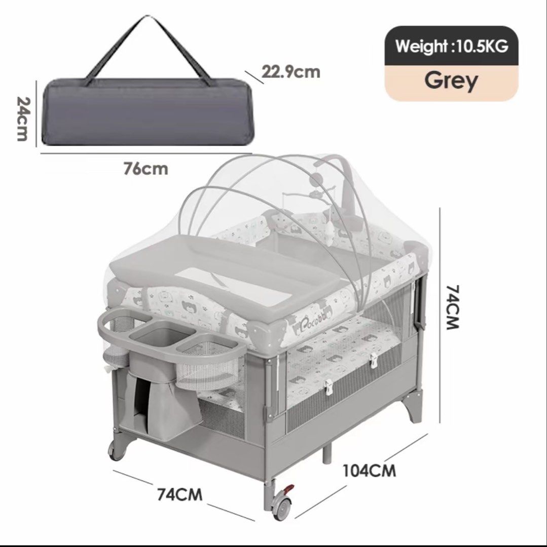 Cocobb Multi-Functional Folding Baby Bed Grey (Category: Cots & Cribs) located in Mandaluyong City. Submitted by yg.18 (Listing ID 1470750854, Image 1). Description: - Brand: Cocobb Multi-Functional Baby Bed (Grey) - 4-in-1 Versatility: Sidecar crib, growth kids bed, mobile game bed, and portable travel bed - Dimensions & Weight: 104cm x 74cm x 74cm | 10.5kg - Easy Portability: Folds easily to fit in the car trunk with no installation required - 