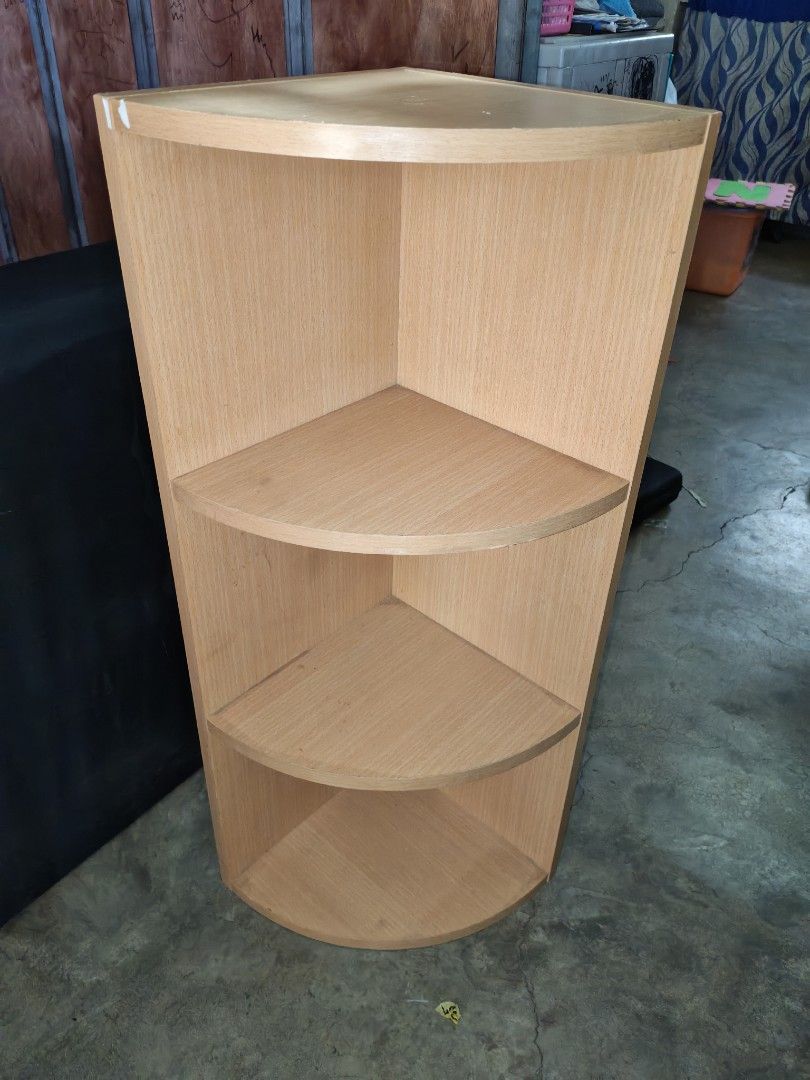 Corner Cabinet Japan surplus (Category: Shelves, Cabinets & Racks) located in Manila. Submitted by aks_japansurplus30 (Listing ID 1470902150, Image 1). Description: - Sleek light wood grain finish that matches any modern room decor - 3 open display tiers plus a top surface for extra storage - Space-saving design with a flat back made to fit snugly into 90-degree corners - Curved front edges on every shelf for a stylish look - Sturdy wooden constr