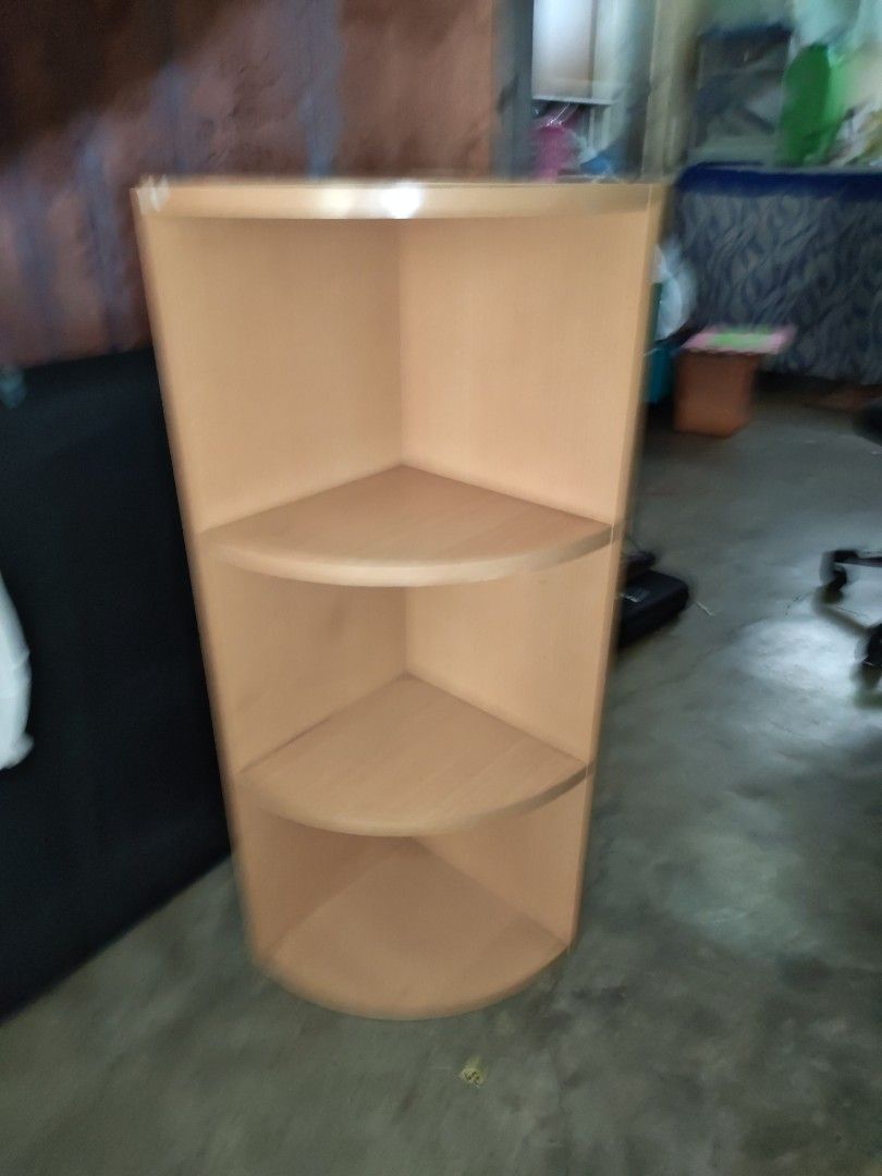 Corner Cabinet Japan surplus (Category: Shelves, Cabinets & Racks) located in Manila. Submitted by aks_japansurplus30 (Listing ID 1470902150, Image 3). Description: - Sleek light wood grain finish that matches any modern room decor - 3 open display tiers plus a top surface for extra storage - Space-saving design with a flat back made to fit snugly into 90-degree corners - Curved front edges on every shelf for a stylish look - Sturdy wooden constr