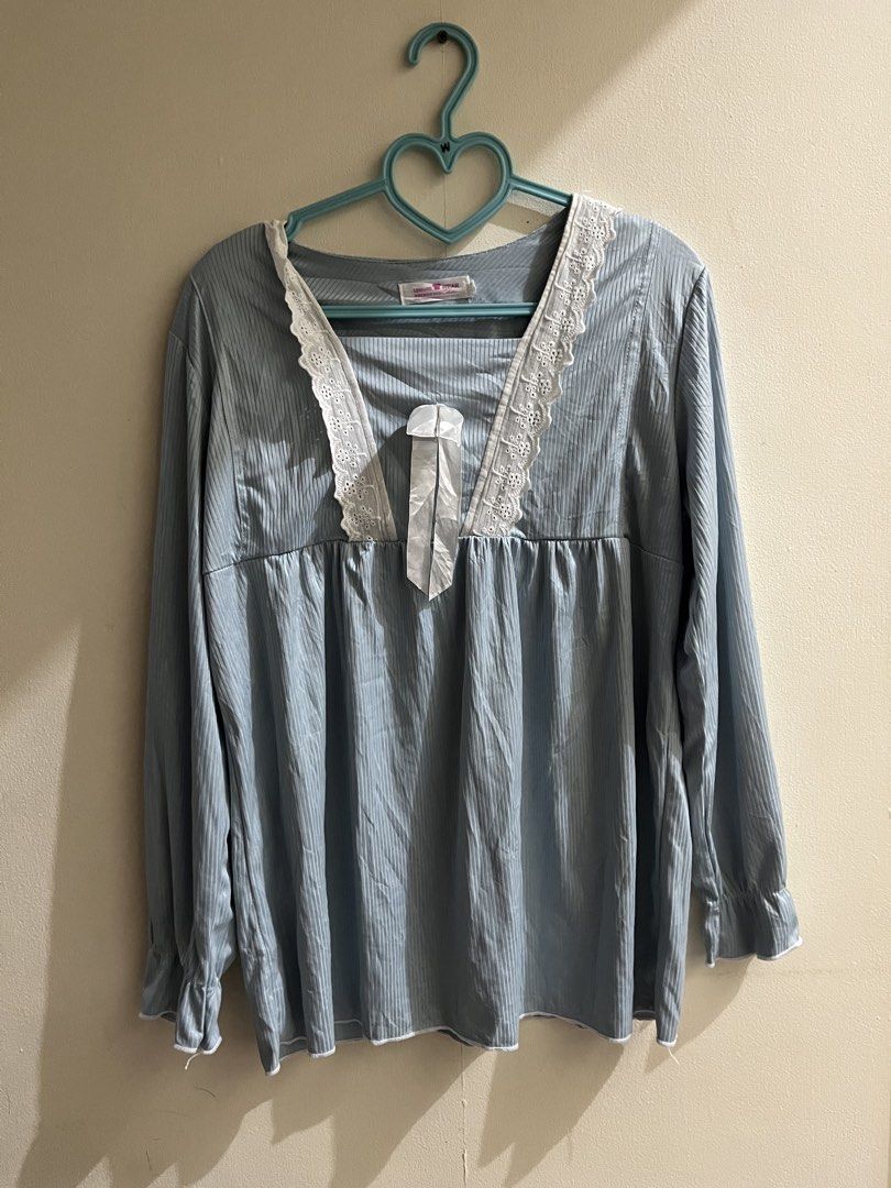 Cozy Pajama Tops Sleepwear Bundle Various Designs (Category: Undergarments & Loungewear) located in Dinalupihan. Submitted by veisty (Listing ID 1470817630, Image 3). Description: - 100 pesos each - Designs: Black & white gingham, soft grey floral, solid light blue ribbed, red gingham with cherry accent, and white strawberry print - Features sweet lace trim collars and comfortable relaxed fits - Made from soft, breathable cotton blend material.