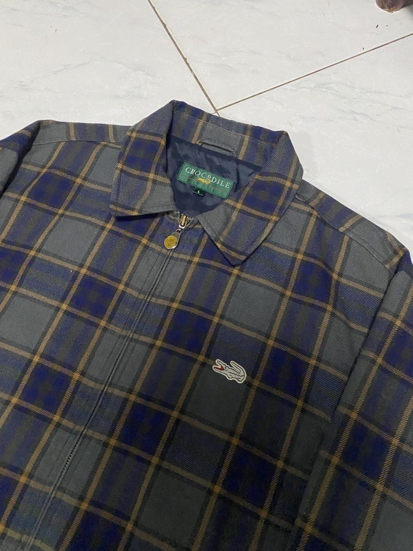 Crocodile Plaid Zip Jacket (Category: Coats, Jackets and Outerwear) located in Manila. Submitted by _vnnnsss (Listing ID 1470848992, Image 3). Description: - Brand: Crocodile - Style: Zip-up plaid jacket - Color: Green, blue, and yellow plaid - Size: L (comfortable fit) - Lining: Warm quilted interior - Features: Classic fold-over collar, branded zipper pull, buttoned cuffs - Condition: Great vintage piece - Styling: Perfect to wear over t-shirts