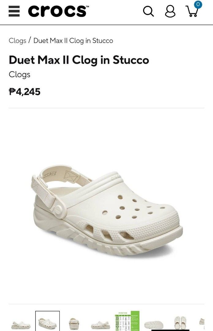 Crocs Duet Max II Clog in Stucco (Category: Slippers & Slides) located in Manila. Submitted by missmariemnl (Listing ID 1470769538, Image 1). Description: For Sale po! Brand new, complete package. Meet up near QC or Delivery via Lalamove - Model: Crocs Duet Max II Clog - Color: Stucco (Versatile neutral off-white) - Size: Men's 10 / Women's 12 / EU 43-44 - Condition: Brand new with original tags attached inside packaging .