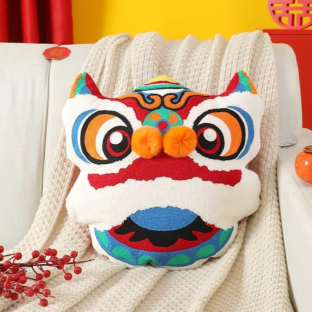 {Cushion} 16" CNY Chinese Lion Decor Throw Pillow (Category: Cushions & Throws) located in Taguig. Submitted by adopt.my.plush.ph (Listing ID 1470449330, Image 1). Description: A vibrant Chinese Lion Dance plush throw pillow, popular as a festive home decoration for Lunar New Year and special celebrations. Product Details Design Features: Intricate traditional embroidery, plush textured fabric, a wide stylized smile, and distinctive three-dimensi