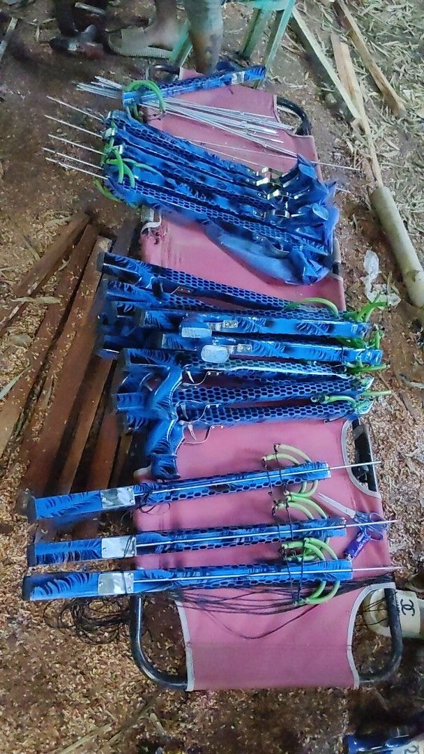 Custom Blue Wooden Speargun with Bands (Category: Action & Battle Toys) located in Caloocan City. Submitted by sheilomian33511 (Listing ID 1470797961, Image 3). Description: Handmade wooden speargun painted with a striking blue pattern. Equipped with green rubber bands and stainless steel metal components. Built by local craftsmen, designed for spearfishing enthusiasts. Each piece carefully assembled and finished with durable coating..