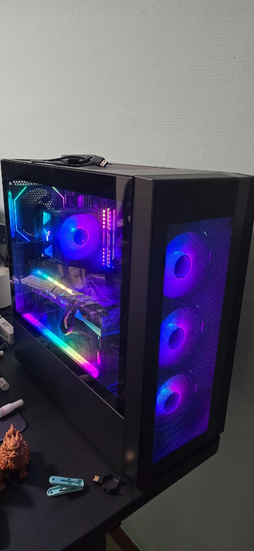 Custom Gaming PC Desktop with RGB Fans and Monitor Setup, Computers ...