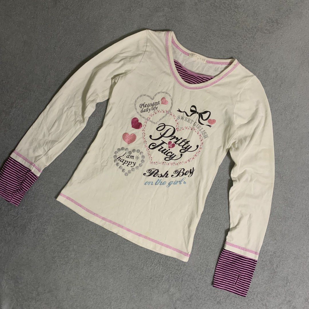 cute y2k glittered print longsleeves (Category: Longsleeves) located in Arayat. Submitted by capymelon (Listing ID 1470793335, Image 3). Description: size : xs issue : dirt need wash color may vary due to lighting items are negotiable but no lowballing send me a message if interested! 📍pampanga j&t courier sf is ₱54-₱84 .