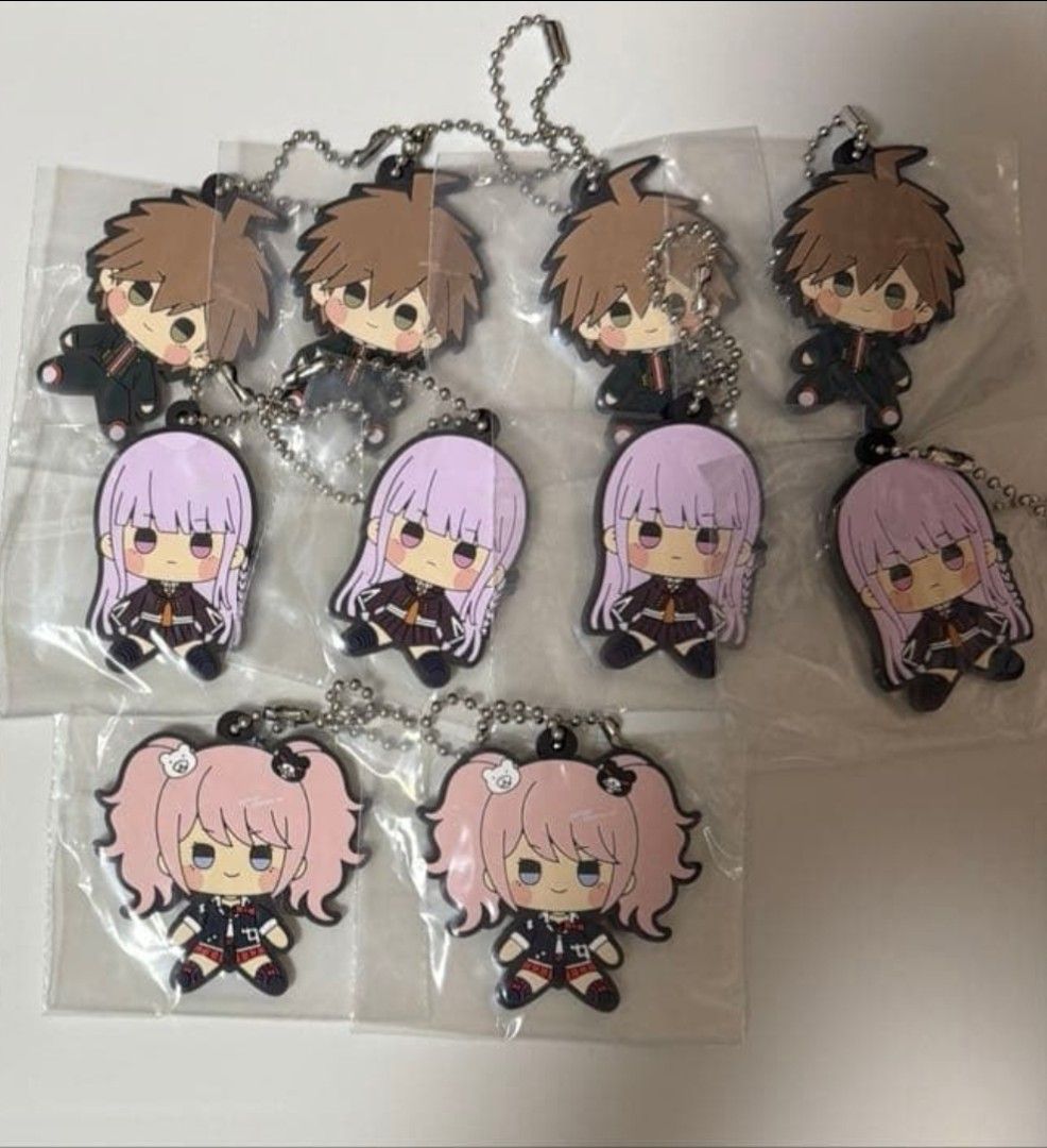 Danganronpa Rubber Keychain Strap (Category: Character Goods) located in Santa Cruz. Submitted by majaful1997 (Listing ID 1470778953, Image 1). Description: - Lot of 10 official Danganronpa chibi rubber straps - Includes popular characters like Makoto Naegi, Kyoko Kirigiri, and Junko Enoshima - Condition: Most still sealed in original plastic packaging - Need atleast 4 to be taken to proceed - ETA: DECEMBER 2026.