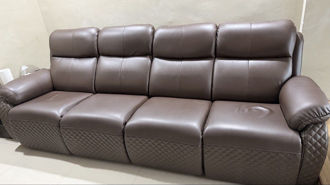 Dark brown leather 4-seater electric reclining sofa, Furniture & Home ...