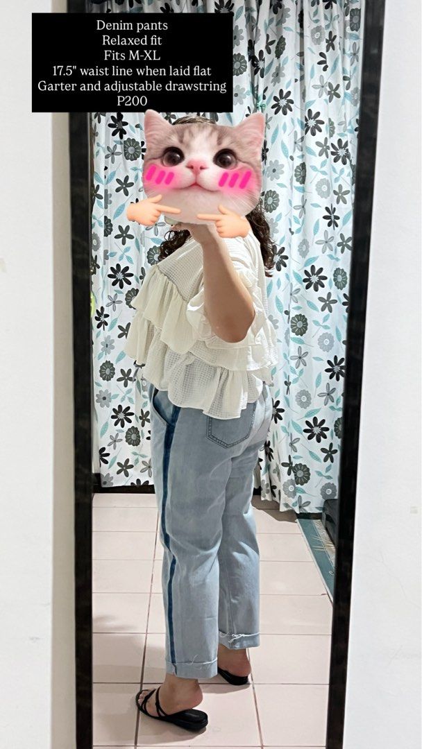 Denim Pants (Category: Jeans) located in Cebu City. Submitted by fromreggg (Listing ID 1470853841, Image 2). Description: Denim pants Relaxed fit Fits M-XL 17.5” waist line when laid flat Garter and adjustable drawstring P200.
