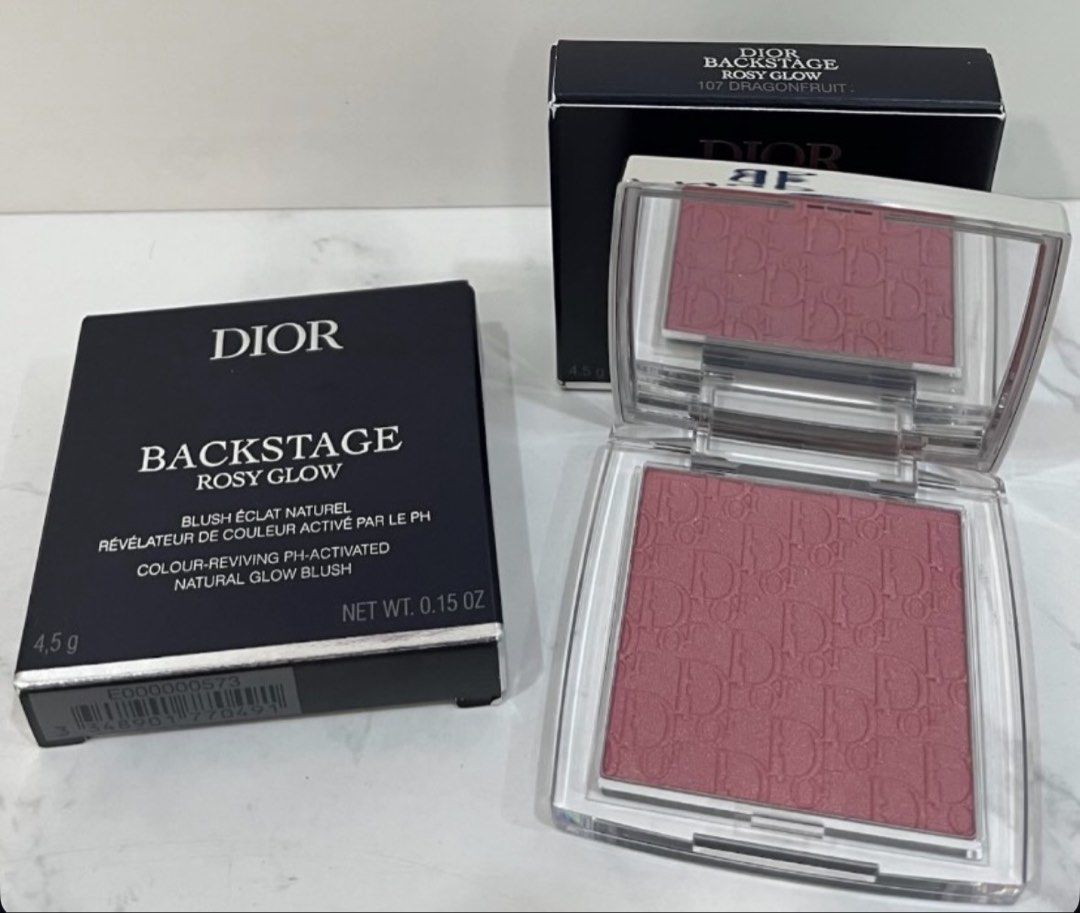 Dior Backstage Rosy Glow Blush 107 Dragonfruit (Category: Makeup) located in Leyte. Submitted by modernpersephone (Listing ID 1470814308, Image 1). Description: - Brand: Dior Backstage Rosy Glow - Shade: 107 Dragonfruit - Formula: Colour-reviving, pH-activated natural glow - Size: Net weight 0.15 oz - Condition: Brand new, pristine, and unused - Inclusions: Original outer box and compact with mirror.