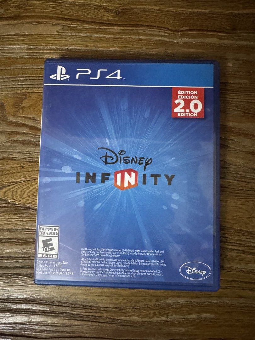 Disney Infinity 2.0 Edition PS4 Game (Category: PlayStation) located in Las Pinas. Submitted by emdjss (Listing ID 1470806312, Image 1). Description: - Platform: PlayStation 4 (PS4) - Item: Disney Infinity 2.0 Edition game disc with case and cover art - ESRB Rating: Everyone 10+ - Compatibility: Works with 2.0 series figures, power discs, and play sets - Condition: Great addition to any collection.