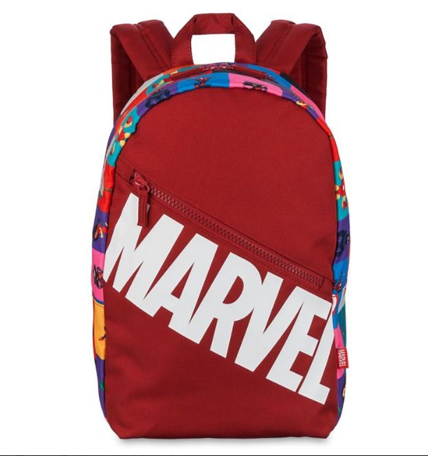 DIsneyland Marvel Superhero Comic Print Backpack Red (Category: Backpacks) located in Baguio. Submitted by jdm.rvr24 (Listing ID 1470877307, Image 1). Description: *actual pictures posted* brand: MARVEL dimension in inches; height: 17 length: 10.5 width / thickness: 4.5 division: 1 main zip, 1 front zip material: canvas actual color: red color rate: 10/10 lock type: zipper working all zips adjustable back straps condition: very good Reminder: Uka