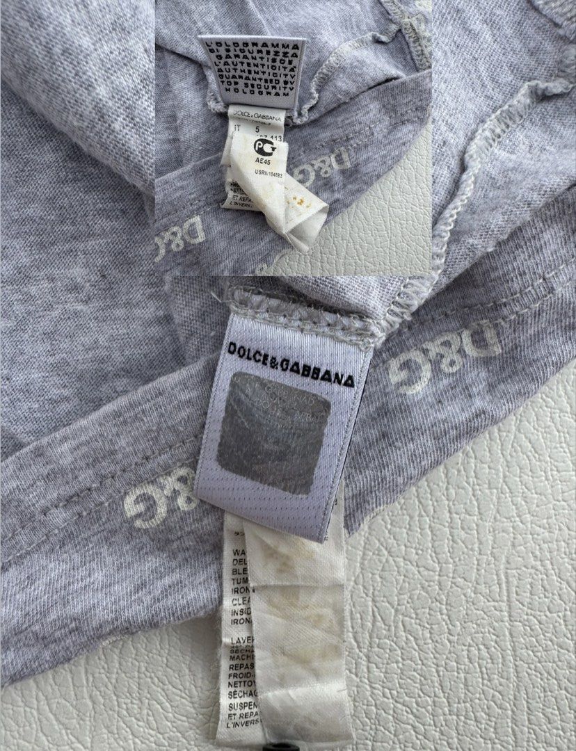 Dolce & Gabbana D&G Gray Monogram T-Shirt 18M (Category: Babies & Kids Fashion) located in Pozorrubio. Submitted by izaykite2g (Listing ID 1470762017, Image 2). Description: - Brand: Dolce & Gabbana Kids - Color: Gray with all-over D&G monogram print - Style: Short sleeves, crew neck - Size: 18 months - Condition: Pre-loved with a light stain (kindly check photos before buying) - Authentic designer wear for less!.