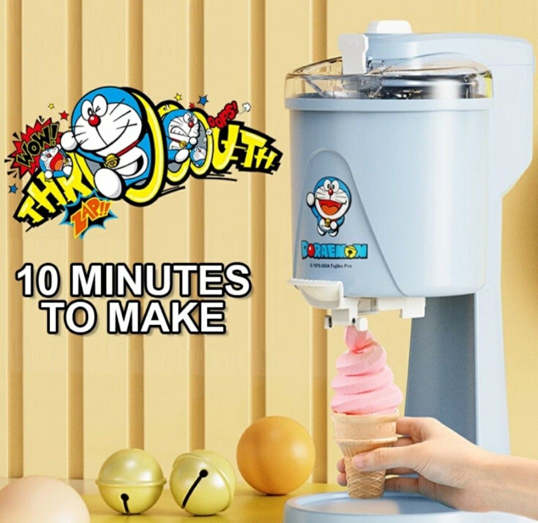 Doraemon Cone Ice Cream Machine SBL-1802 (Category: Ice-cream Makers) located in Cagayan de Oro. Submitted by che21822 (Listing ID 1470780926, Image 1). Description: - Adorable Doraemon-themed cone ice cream maker (Model SBL-1802) - Quick and easy: makes soft serve ice cream in just 10 minutes - Generous 1-litre capacity for sharing with family and friends - Compact design fits easily on any kitchen counter - Power supply: 220V - Lightweight unit