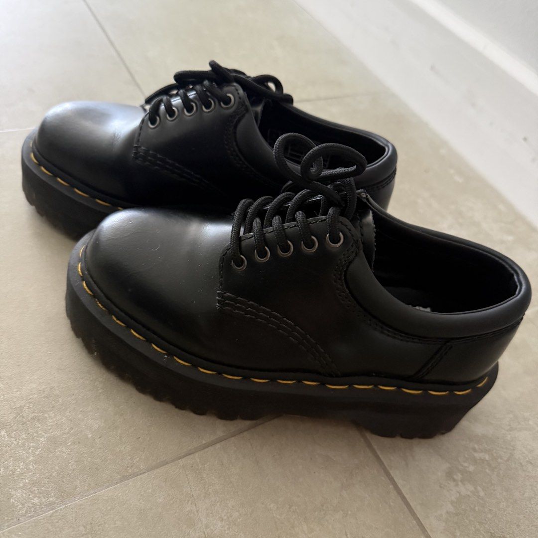 Dr. Martens Black Platform Derby Shoes (Category: Loafers) located in Makati City. Submitted by cagal.i0n (Listing ID 1470758553, Image 3). Description: - Brand: Dr. Martens - Color/Material: Black leather - Style: Platform shoes with chunky lug soles and iconic yellow welt stitching - Details: 5-eyelet lace-up design, padded collar, and comfortable AirWair insoles - Condition: great condition, used once - Features: Sturdy build and adds great he