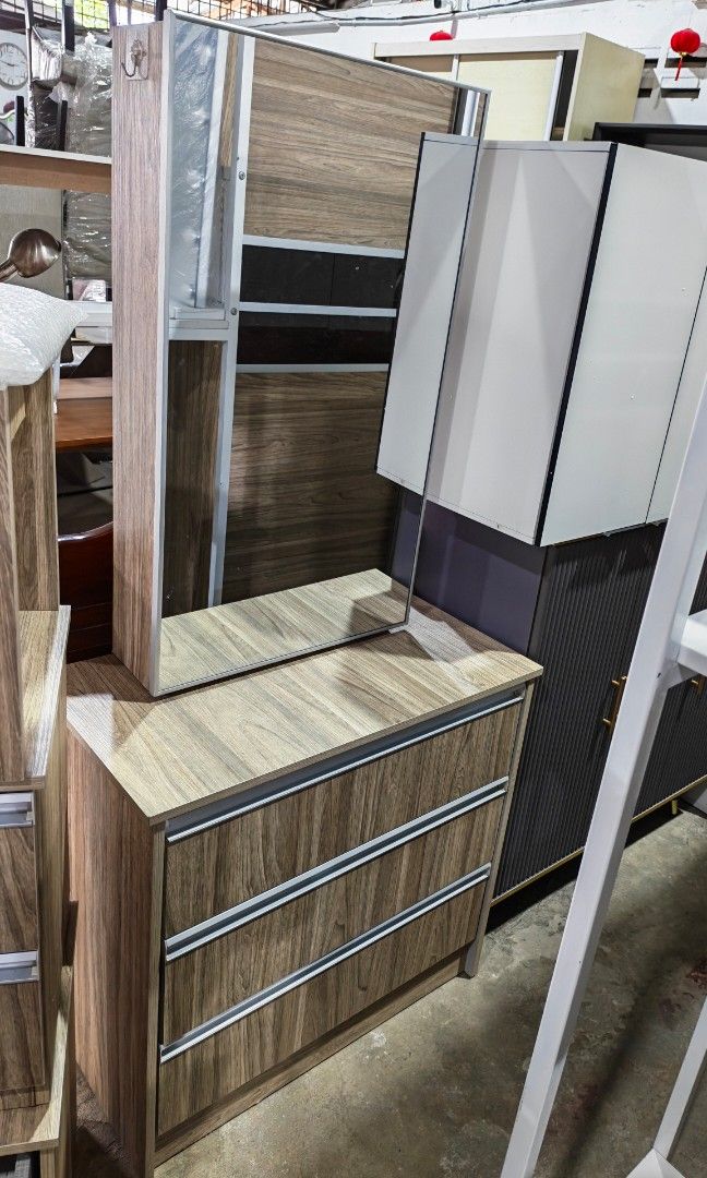 Dressing table set (Category: Shelves, Cabinets & Racks) located in Kuala Lumpur. Submitted by srproject (Listing ID 1470822597, Image 3). Description: Dressing table set Come with dressing cabinet Sliding mirror Side drawer x 2 All in good condition Cash and carry.