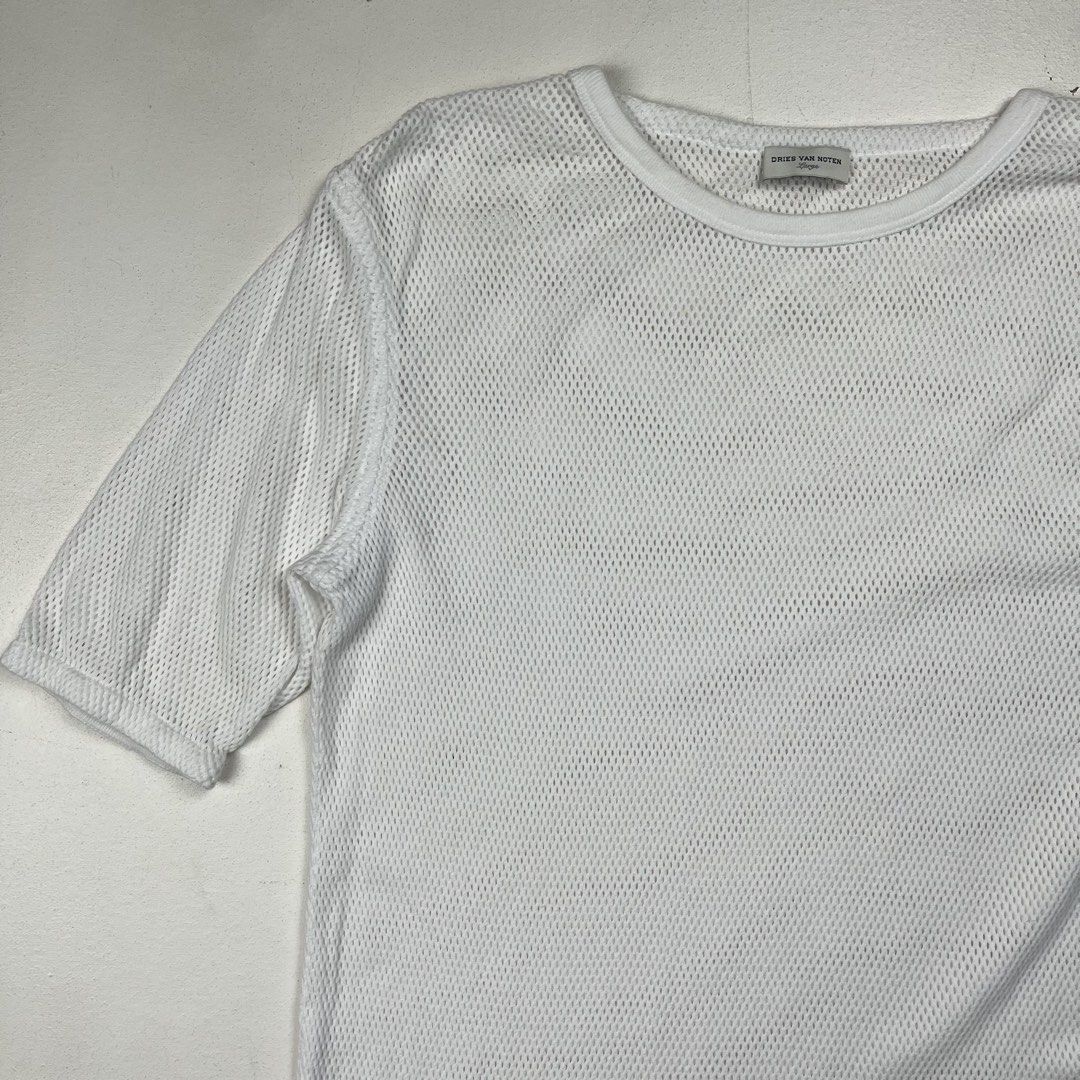 Dries Van Noten Cotton Mesh T-Shirt (Category: Tshirts & Polo Shirts ) located in Quezon City. Submitted by forgarments (Listing ID 1470825956, Image 2). Description: Dries Van Noten Cotton Mesh T-Shirt Excellent Condition Size: Large Shoulder: 18 Inches Chest width: 21 Inches Sleeve: 11.5 Inches Length: 30 Inches Hem: 21.5 Inches - 100% Cotton Mesh - Made in Turkey.