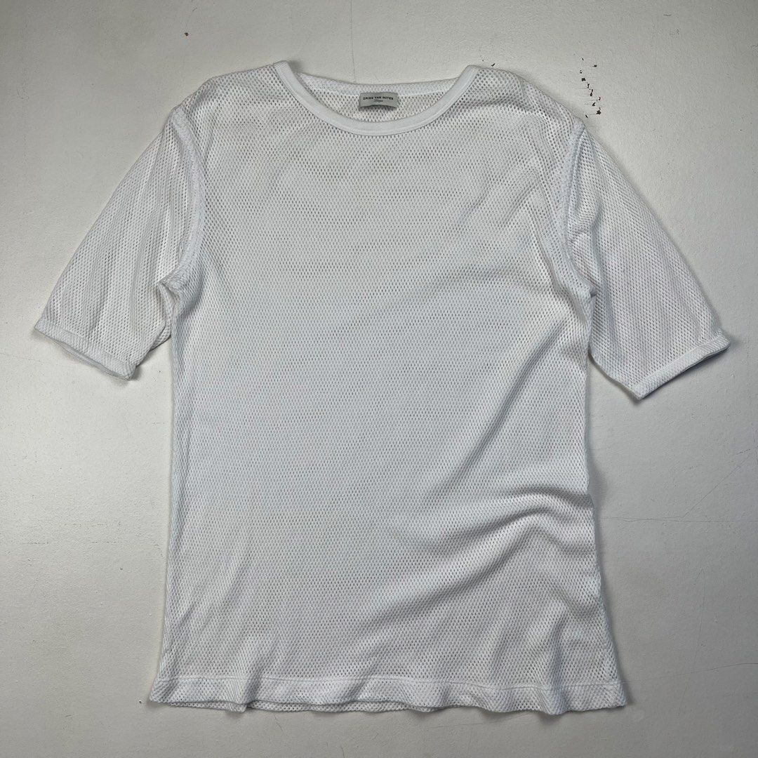Dries Van Noten Cotton Mesh T-Shirt (Category: Tshirts & Polo Shirts ) located in Quezon City. Submitted by forgarments (Listing ID 1470825956, Image 1). Description: Dries Van Noten Cotton Mesh T-Shirt Excellent Condition Size: Large Shoulder: 18 Inches Chest width: 21 Inches Sleeve: 11.5 Inches Length: 30 Inches Hem: 21.5 Inches - 100% Cotton Mesh - Made in Turkey.