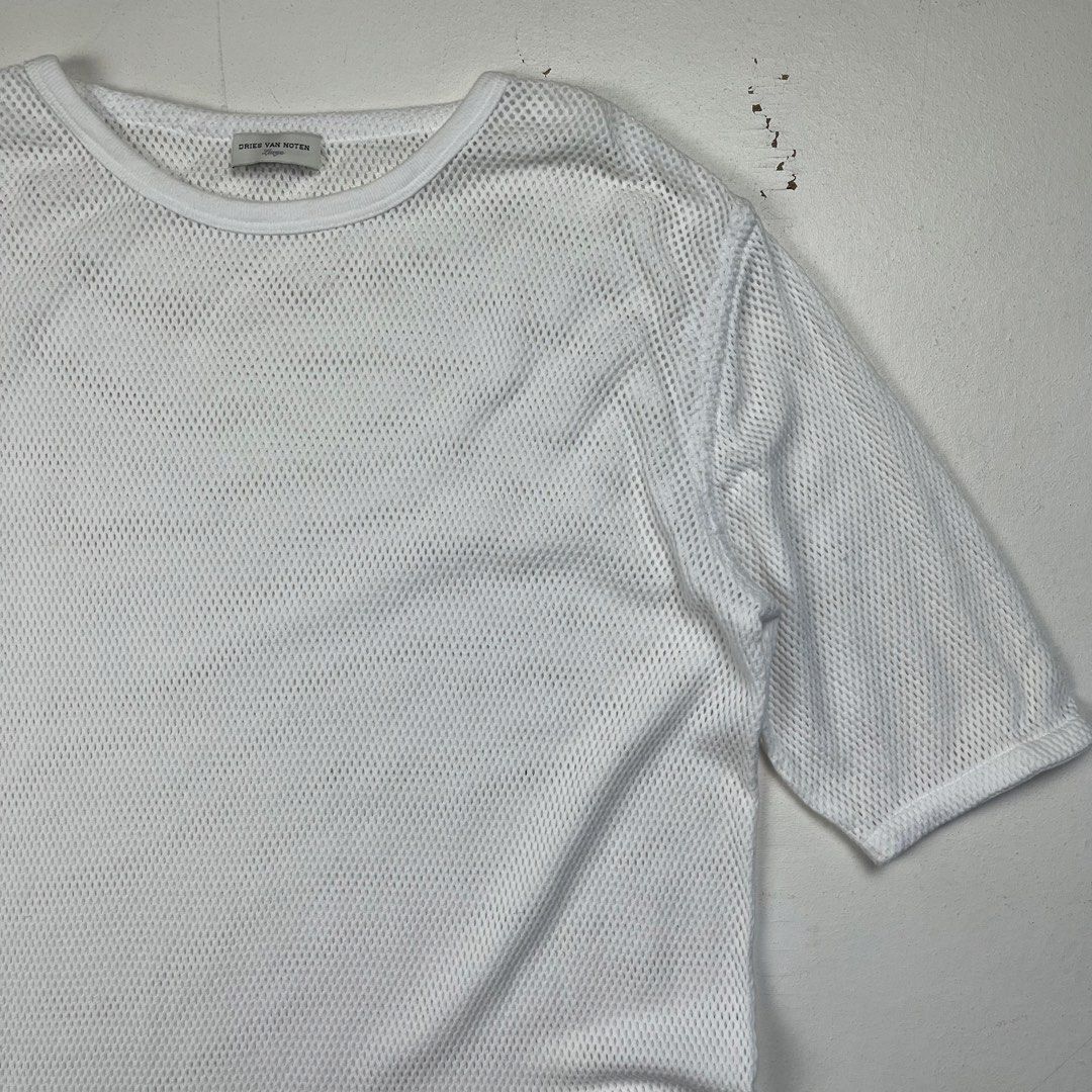 Dries Van Noten Cotton Mesh T-Shirt (Category: Tshirts & Polo Shirts ) located in Quezon City. Submitted by forgarments (Listing ID 1470825956, Image 3). Description: Dries Van Noten Cotton Mesh T-Shirt Excellent Condition Size: Large Shoulder: 18 Inches Chest width: 21 Inches Sleeve: 11.5 Inches Length: 30 Inches Hem: 21.5 Inches - 100% Cotton Mesh - Made in Turkey.