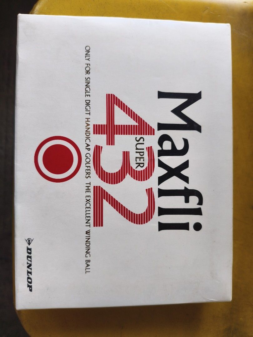 Dunlop Maxfli Super 432 Large Golf Balls Box (Category: Golf) located in Manila. Submitted by tonio124 (Listing ID 1470793389, Image 1). Description: - Vintage Dunlop Maxfli Super 432 golf balls in an unopened, pristine box - Features classic red and black branding with inner smaller packs - Professional winding ball design built for single-digit handicap golfers - Clean white outer box, ideal for collectors or vintage golf enthusiasts - Authenti