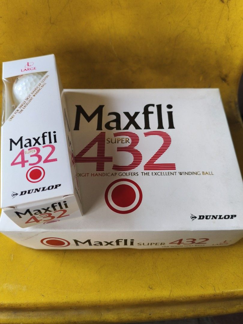 Dunlop Maxfli Super 432 Large Golf Balls Box (Category: Golf) located in Manila. Submitted by tonio124 (Listing ID 1470793389, Image 3). Description: - Vintage Dunlop Maxfli Super 432 golf balls in an unopened, pristine box - Features classic red and black branding with inner smaller packs - Professional winding ball design built for single-digit handicap golfers - Clean white outer box, ideal for collectors or vintage golf enthusiasts - Authenti