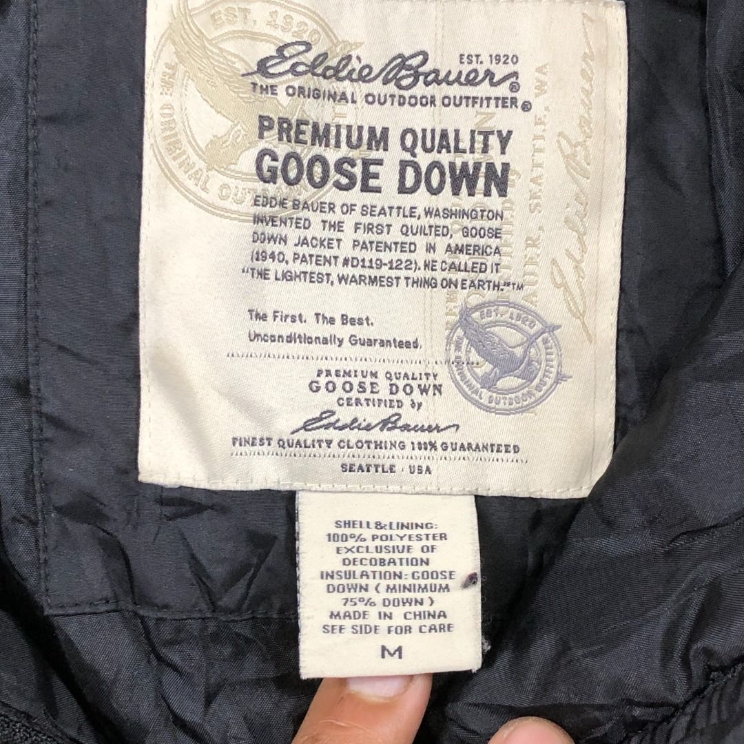 Eddie Bauer Black Premium Quality Goose Down Puffer Jacket Size Medium (Category: Coats, Jackets and Outerwear) located in Santa Rosa. Submitted by sergids (Listing ID 1470823224, Image 2). Description: Eddie Bauer Black Premium Quality Goose Down Puffer Jacket Size Medium Check fitting tops to ensure this fits you. Dimensions below are exact measurements, see pics as well for comparison. 8/10 Condition and Colorway small rip, last pic Dimensions