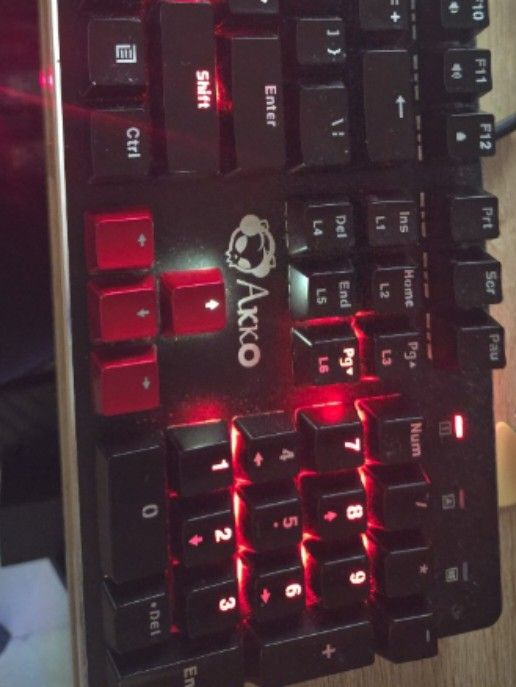 EDG Gaming Mechanical Keyboard with Red Backlight (Category: Computer Keyboard) located in Makati City. Submitted by nategz (Listing ID 1470772321, Image 3). Description: - Type: Tenkeyless (TKL) mechanical gaming keyboard - Lighting: Red LED backlight - Aesthetics: Custom Edward Gaming red keycaps on WASD and spacebar; black body with white legends - Condition: Used with minor dust on the chassis and keycaps - Performance: 100% fully functional,
