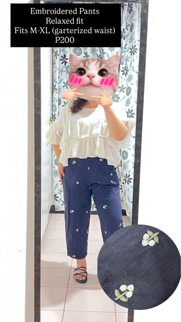Embroidered Pants (Category: Other Bottoms) located in Cebu City. Submitted by fromreggg (Listing ID 1470854322, Image 2). Description: Embroidered Pants Relaxed fit Fits M-XL (garterized waist) P200.