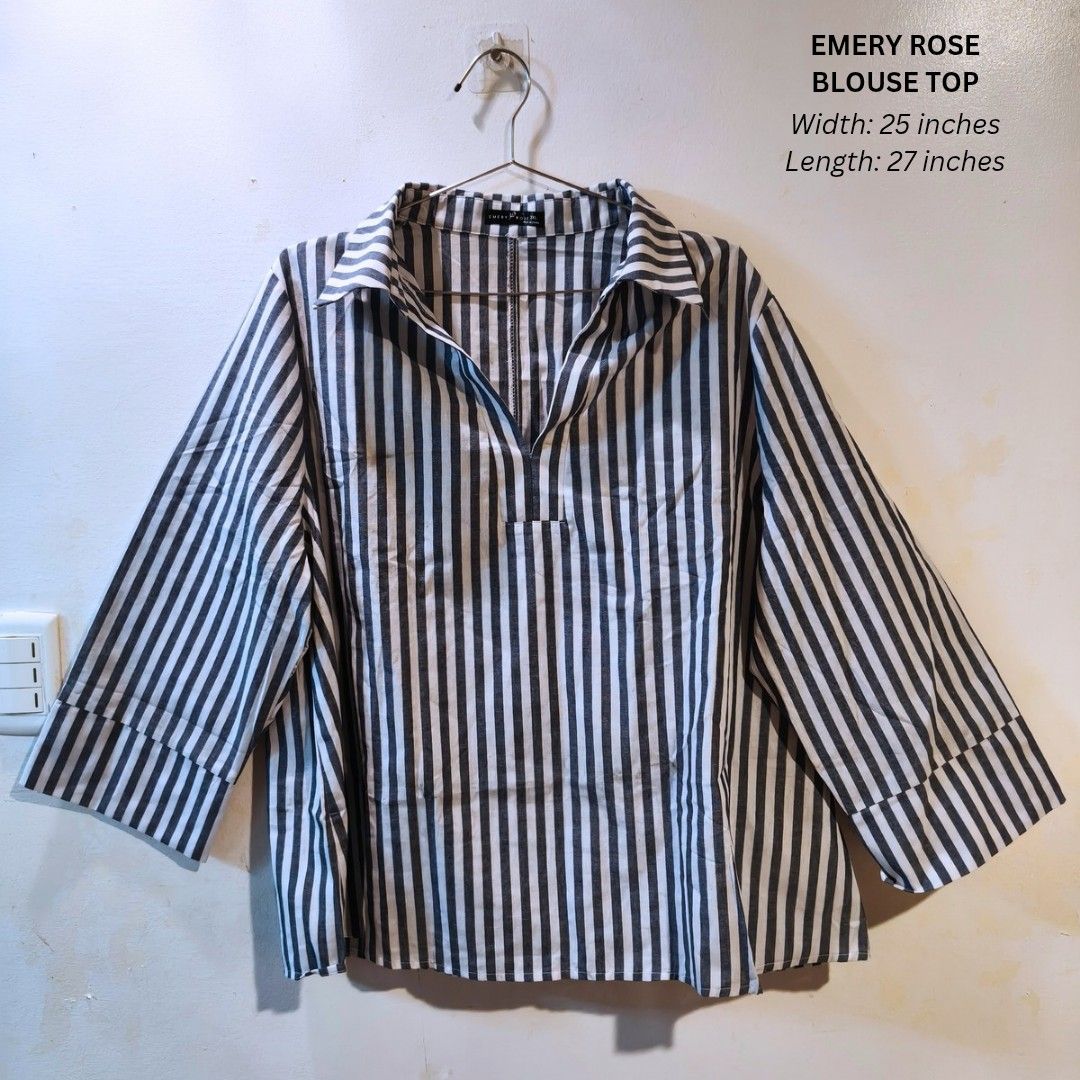 Emery rose blouse top (Category: Blouses) located in Quezon City. Submitted by trendyretro (Listing ID 1470923722, Image 1). Description: Brand new with pouch 3xl on tag flaw: has washable dirt as shown in photo Premium gingham fabric.