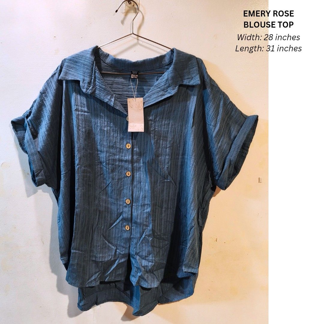 Emery rose blouse top (Category: Blouses) located in Quezon City. Submitted by trendyretro (Listing ID 1470923888, Image 1). Description: Brand new with tag and pouch 2xl on tah premium textured fabric.