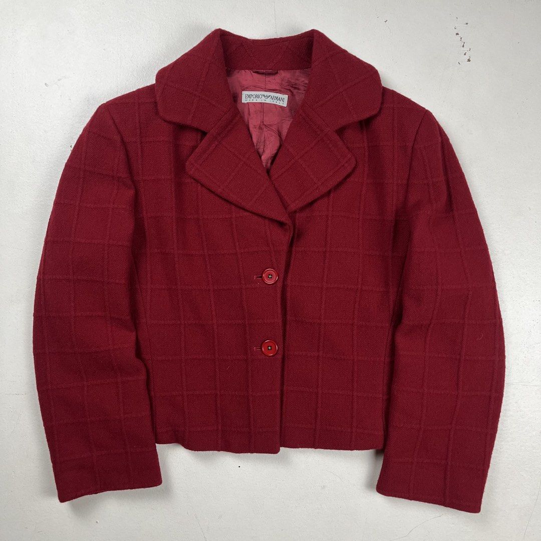 Emporio Armani 1990s Grid Textured Jacket (Category: Luxury Apparel) located in Quezon City. Submitted by forgarments (Listing ID 1470829853, Image 1). Description: Emporio Armani 1990s Grid Textured Jacket Excellent Condition Size: 44 Shoulder: 18 Inches Chest width: 21 Inches Waist: 18 Inches Sleeve: 21.5 Inches Length: 22 Inches Hem: 17 Inches - Textured Grid pattern - Wool blend - 2 Button main closure - Made in Italy.