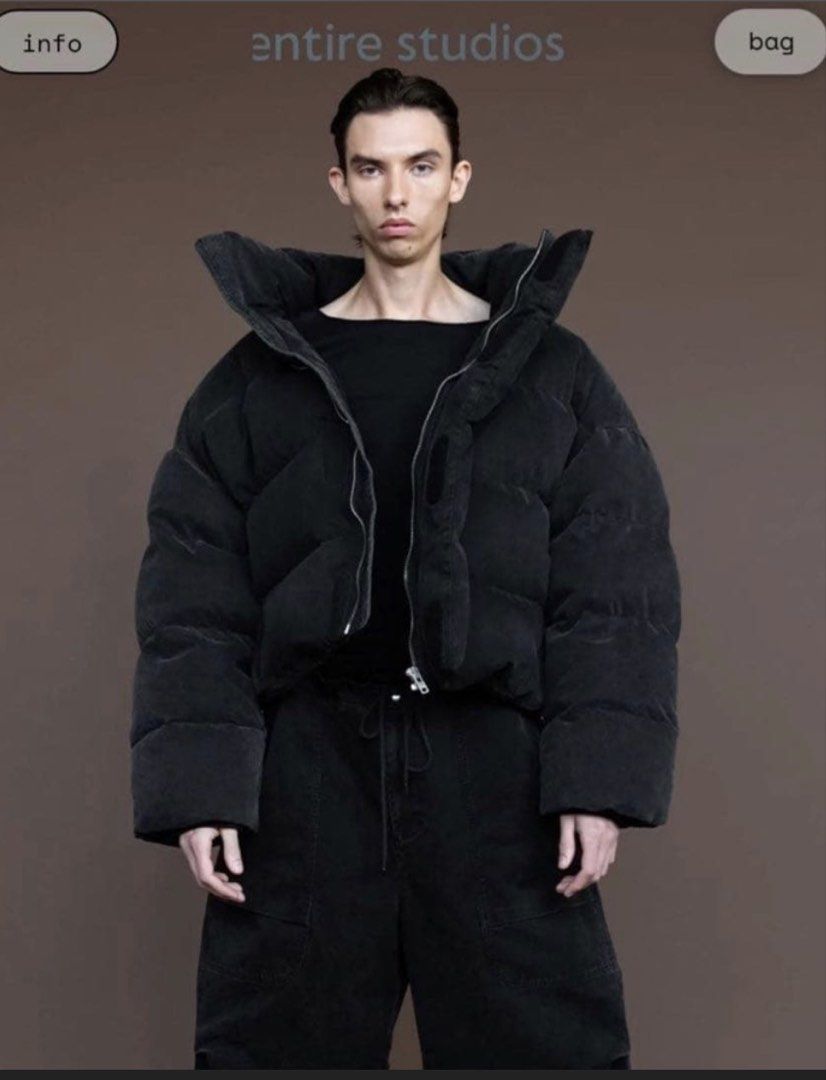 Entire Studios MML Heavy Puffer Jacket Size M (Category: Coats, Jackets and Outerwear) located in Paranaque City. Submitted by thebespoketraveler (Listing ID 1470916996, Image 1). Description: - Brand: Entire Studios - Style: Puffer jacket with chunky quilted panels and high collar - Color: IronBlack - Size: Medium (M) - Condition: like New with theRealreal tag - Materials: 100% cotton outer and lining - Fill: 700 loft (90% duck down, 10% duck fe