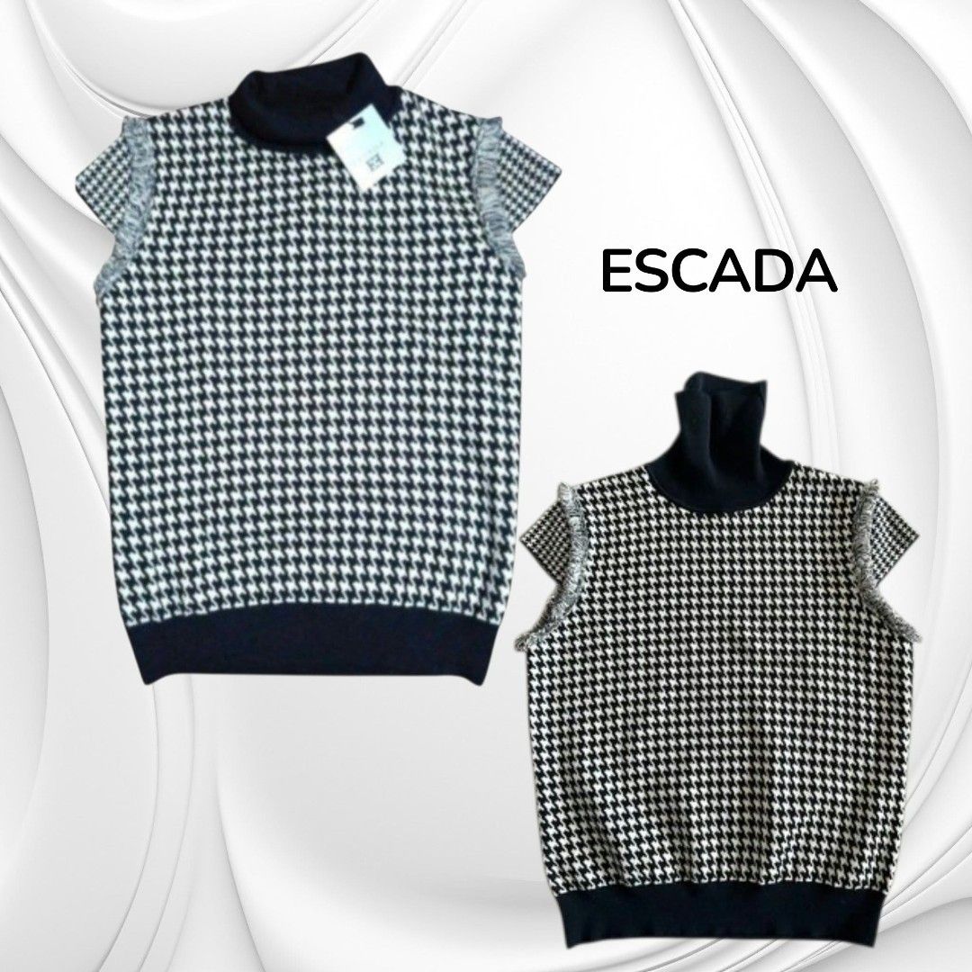Escada Designer Women Tops Bundle (Category: Blouses) located in Paranaque City. Submitted by calm_youngstore7 (Listing ID 1470796102, Image 3). Description: BEST DEAL ON DESIGNER TOPS! TAKE ALL 4 BNWT ESCADA TOPS FOR ONLY ₱5,000.00! - Brand: Escada - Quantity: Bundle of 4 different tops - Designs included: Houndstooth turtleneck sleeveless knit, navy blue scoop neck tee with striped trim, mustard yellow halter neck top with ruffled collar, and b