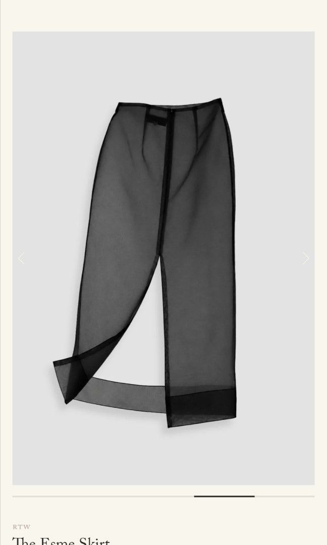 Esme Skirt Black Small (Category: Skirts) located in Makati City. Submitted by akirha_27 (Listing ID 1470890090, Image 3). Description: SRp 12,000 Now 9,000 With Tag and Paper bag Strictly No Refund A dainty take on a classic piece; a sheer, ankle-length column skirt, unlined with a back slit for ease of movement. Notes: Unlined Back slit for ease.