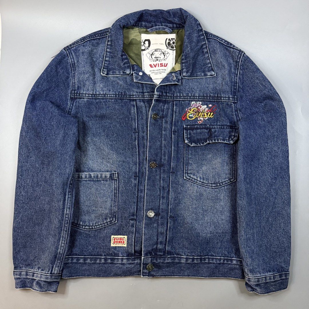 Evisu - Evisu Jeans - Embroidered Denim Jacket (Category: Coats, Jackets and Outerwear) located in Paranaque City. Submitted by millennial_goodz (Listing ID 1470910119, Image 1). Description: WTS Evisu - Evisu Jeans - Embroidered Denim Jacket Size XL Dimensions: 20.5" / 24.5" Excellent to new condition Authentic DM.