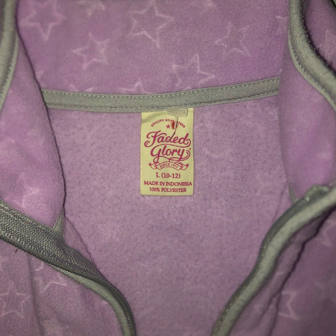 faded glory lavender star fleece pullover quarter zip jacket stand-up collar (Category: Coats, Jackets and Outerwear) located in Makati City. Submitted by bowzone (Listing ID 1470865430, Image 3). Description: 🎀 kid’s size ! fits xxs - s 🎀 has pockets ^^ .