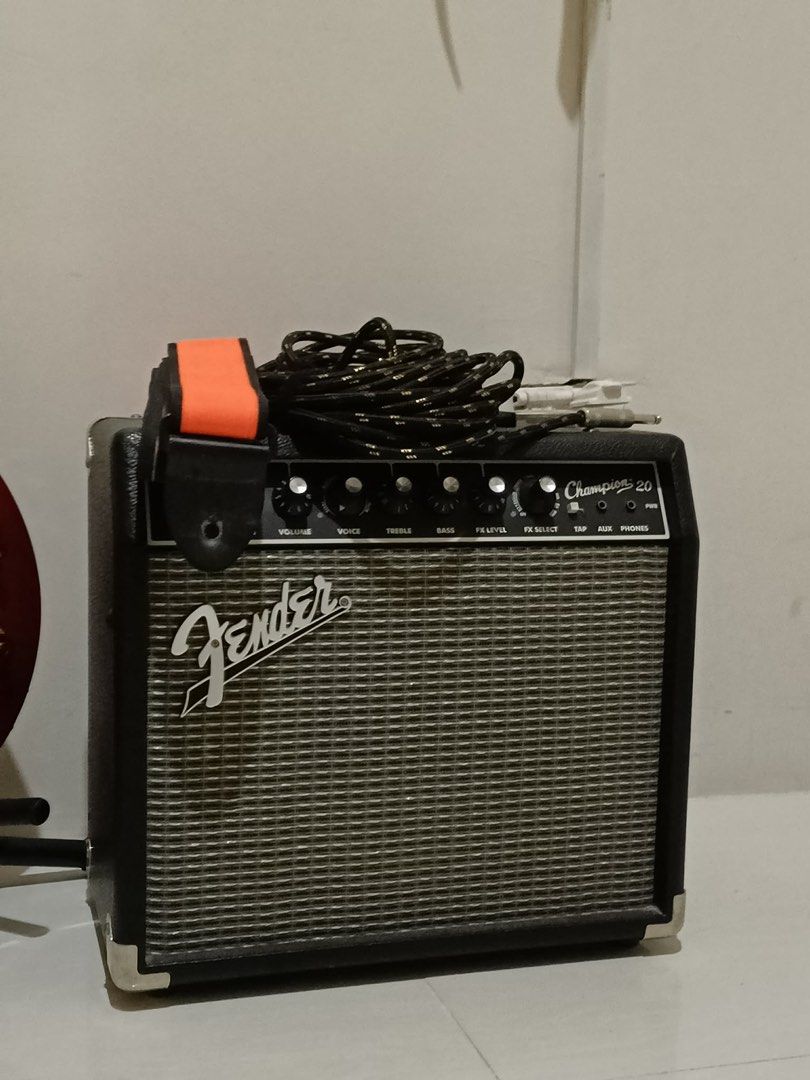 Fender Champion 20 (Category: Musical Instruments) located in Calamba. Submitted by chwemaxi (Listing ID 1470767115, Image 2). Description: - 20W solid-state amplifier - 8” Fender Special Design speaker - Multiple amp voicings - Built-in effects: Reverb, Delay, Chorus, Tremolo & more - AUX input & headphone output - Gain, Volume, Treble & Bass controls Excellent condition, no cosmetic damage. Well-maintained and fully functional. .