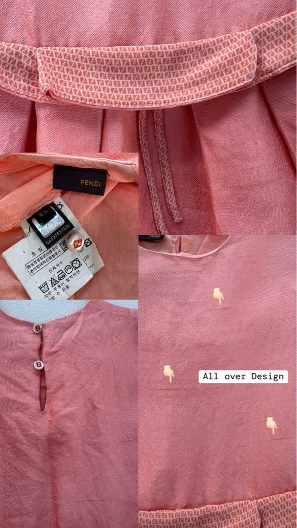 Fendi Pink Dress 6yo (Category: Babies & Kids Fashion) located in Pozorrubio. Submitted by izaykite2g (Listing ID 1470771409, Image 2). Description: - Brand: Fendi - Color: Pink - Size: Fits 6-year-olds - Design: Cap sleeves, rounded neckline, textured fabric belt at the waist, and a flared pleated skirt - Flaw: Light stain near the upper chest area (please check photos).