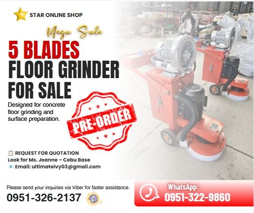 FLOOR GRINDER MACHINE FOR SALE! 💪🏗️ (Category: Everything Else Others) located in Caloocan City. Submitted by clevertiger-b8cb (Listing ID 1470807368, Image 1). Description: Looking for reliable equipment for concrete floor grinding, surface preparation, and renovation projects? Introducing our Industrial Floor Grinder Machine, designed to help contractors and flooring professionals prepare and maintain concrete surfaces efficiently. Featuring 