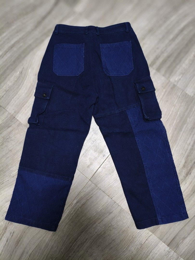 Focus blue sashiko cargo trousers (Category: Trousers) located in Puerto Princesa. Submitted by lotsstuff (Listing ID 1470815204, Image 2). Description: size small fits 30-32 waist excellent condition price 999+sf.
