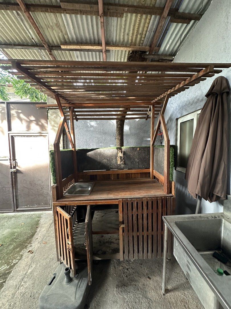 Food Cart w sink (Category: Shelves, Cabinets & Racks) located in Valenzuela. Submitted by nicadahhh (Listing ID 1470813492, Image 1). Description: - built in sink - w wheels - w shed issue: crack wood table VALENZUELA AREA.