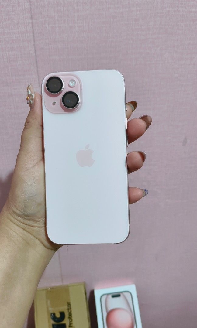 FOR SALE (Category: iPhone 15 Series) located in Manila. Submitted by kareen385 (Listing ID 1470777732, Image 1). Description: bought August but i preferred bigger screen. No issue. Girl User. includes : phone box cable 2 cases 1 tempered glass Battery: 99% CC :27 counts.