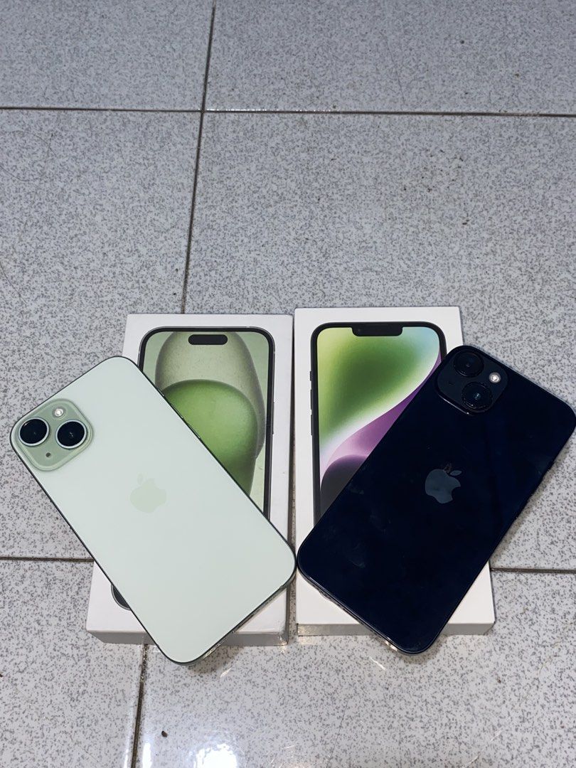 FOR SALE ASPACK IPHONE 14 AND IPHONE 15 (Category: iPhone 14 Series) located in Manila. Submitted by sijtayron (Listing ID 1470901682, Image 1). Description: 44K ASPACK NEGOTIABLE IF EACH: IPHONE 14 (MIDNIGHT) 128GB 83%BH ZP/A VARIANT -20,000 FIXED! IPHONE 15 (GREEN) 128GB 83%BH JAPAN VARIANT 24,500 FIXED! MESSAGE ME FOR MORE DETAILS!📩.