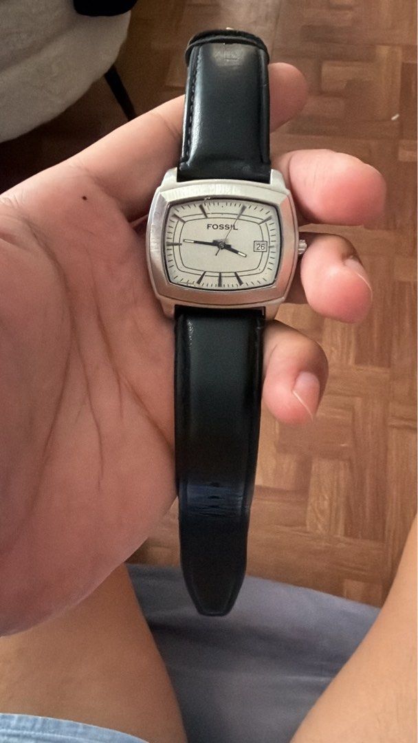 Fossil JR-8372 Men's Square Leather Watch (Category: Men's Watches) located in Manila. Submitted by danilamano (Listing ID 1470834621, Image 1). Description: - Brand/Model: Fossil JR-8372 - Design: Square stainless steel case with a clean white dial - Features: Date window at the 3 o'clock position - Strap: Black genuine leather strap - Water Resistance: Up to 50 meters - Condition: Shows minor, normal wear on the case and strap from regular use 